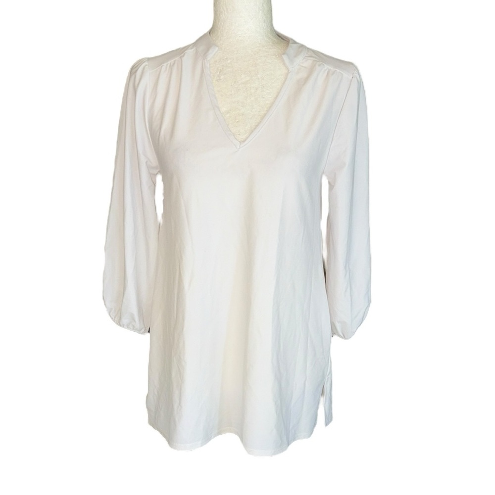 Jude Connally Nadia Solid White 3/4 Balloon Sleeve Tunic Top - XS